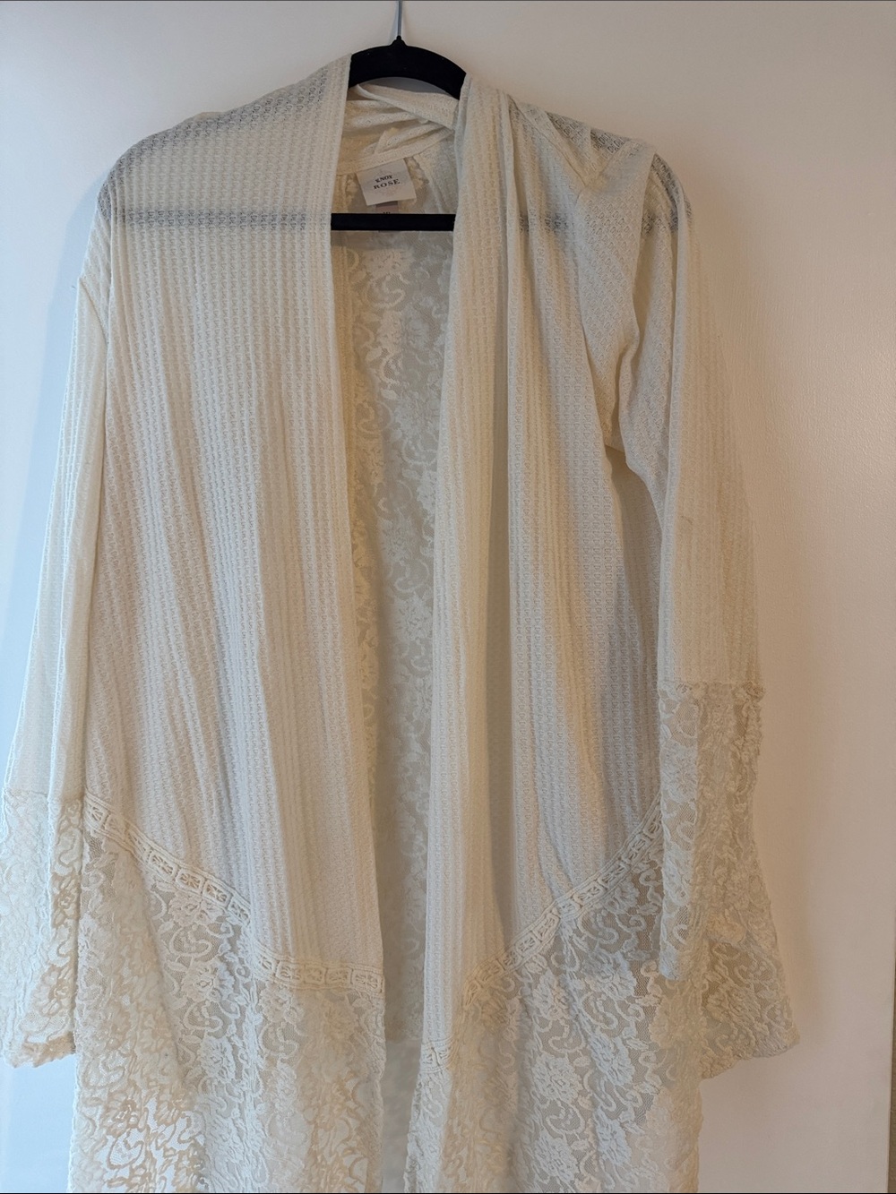 Knox Rose Cream Lace-Trim Open Front shrug